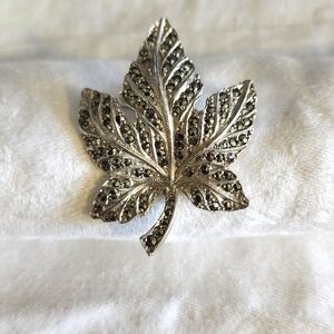 Keyes Jewelry Vintage Marcasite Silver Maple Leaf Brooch